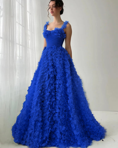 Square Neck Spaghetti Straps Sleeveless Long A-Line Prom Dress