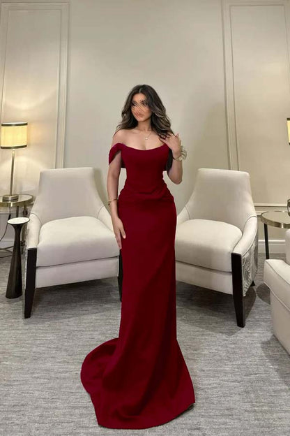 Off The Shoulder Sleeveless Long Mermaid Prom Dress With Pleated