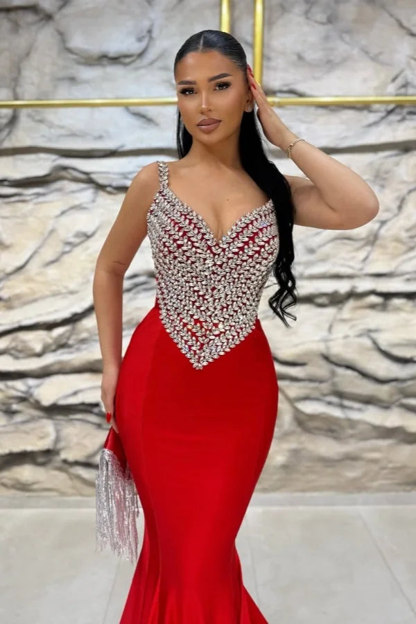 Red Gorgeous Gemstone Mermaid Evening Dress ZT0412