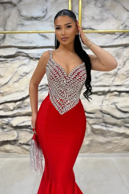 Red Gorgeous Gemstone Mermaid Evening Dress ZT0412