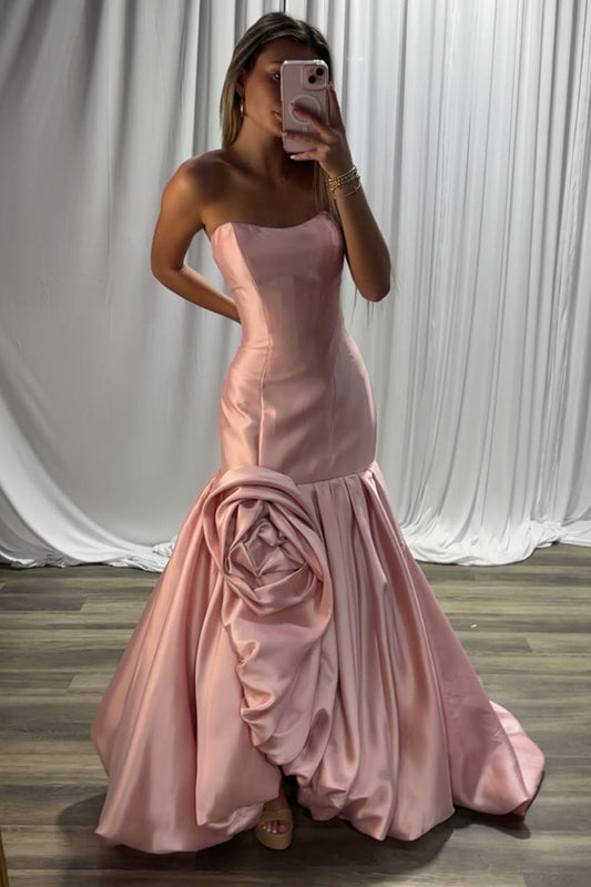 Gorgeous Mermaid Scoop Neck Blush Satin Prom Dress with Bow
