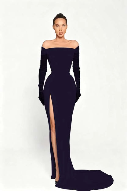 Black Long Sleeves Split Strapless Evening Dress ZT0409