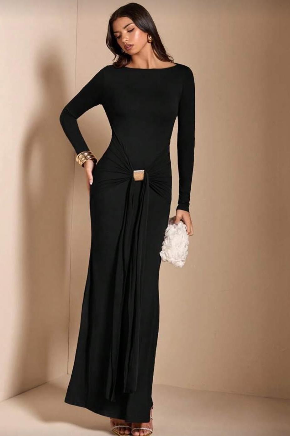 Black Spandex Strapless Long Sleeves Long Mermaid Prom Dress