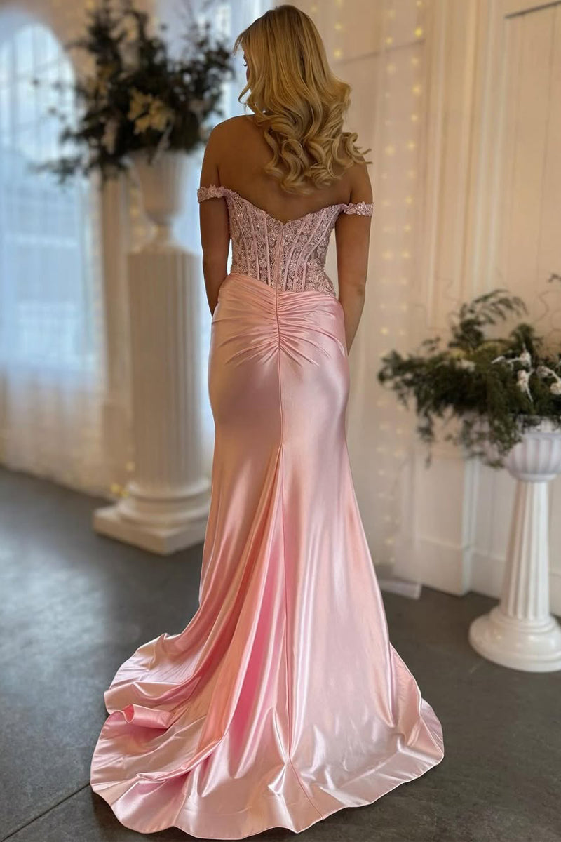 Charming Mermaid Off the Shoulder Blush Satin Prom Dress