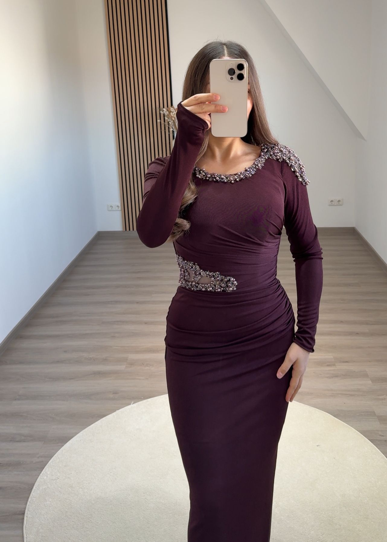 Simple Long Sleeves Scoop Empire-Waist Evening Dress
