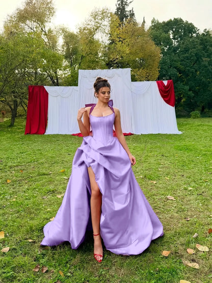 Halter Neck Strapless Sleeveless Long A-Line Prom Dress