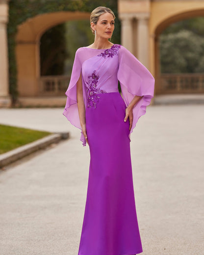 Scoop Long Sleeves Appliques Sheath Mother of Bride Dress