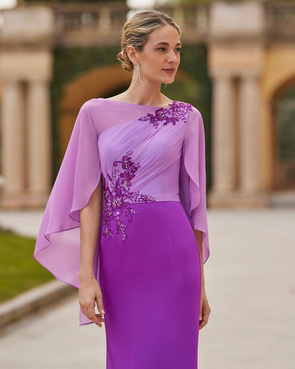 Scoop Long Sleeves Appliques Sheath Mother of Bride Dress