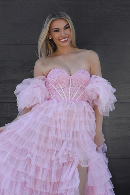 Princess A Line Sweetheart Pink Corset Prom Dress
