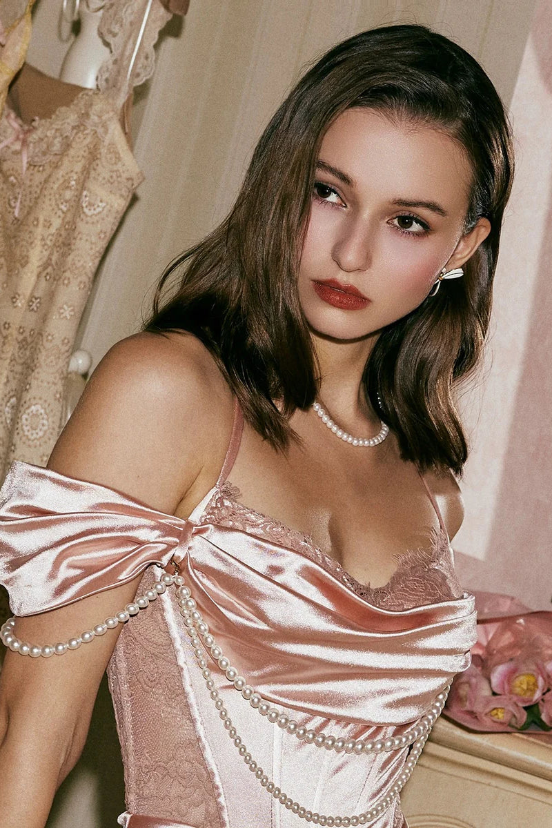 Sweetheart Spaghetti Straps Mermaid Prom Dress Sleeveless Beaded Pleated Satin Party Gowns