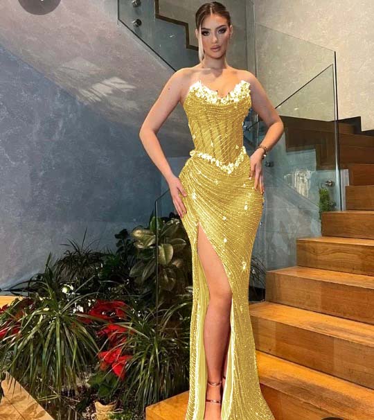 Sweetheart Strapless Sleeveless High Split Prom Dress