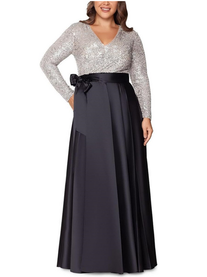 A-Line V-Neck Long Sleeves Floor-Length Mother of the Bride Dress