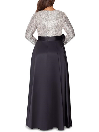 A-Line V-Neck Long Sleeves Floor-Length Mother of the Bride Dress