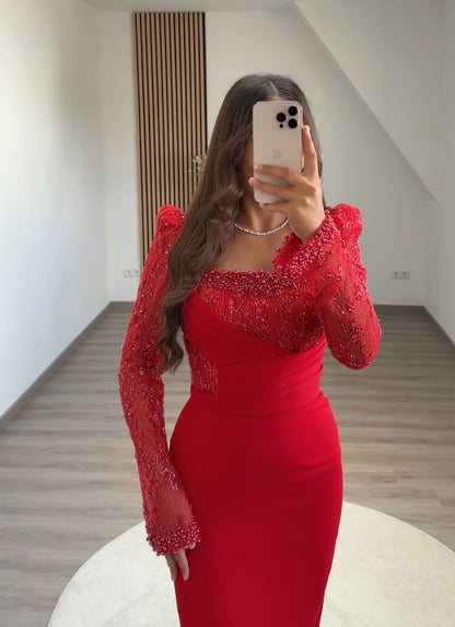 Sheath Long Sleeves V-Neck Corset Sequins Evening Dress