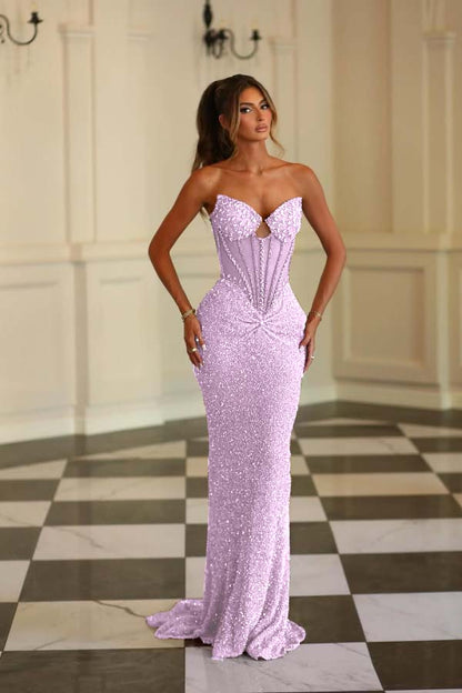 Strapless Sleeveless Long Mermaid Evening Formal Dress With Beading