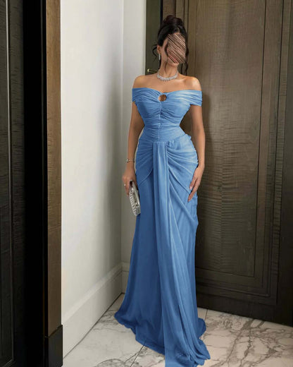 Chiffon Off-The-Shoulder Strapless Sleeveless Long Mermaid Prom Dress