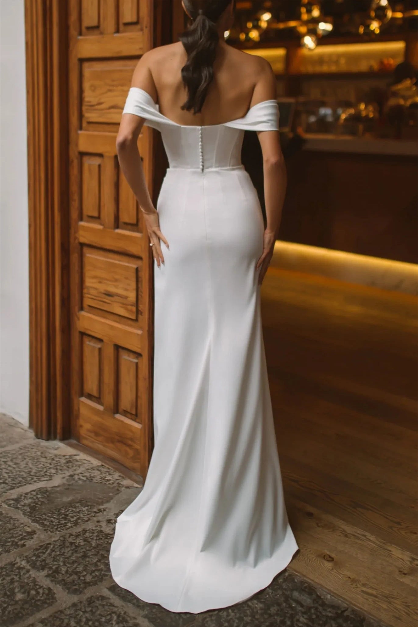 Off-Shoulder Sweetheart Satin Wedding Dress