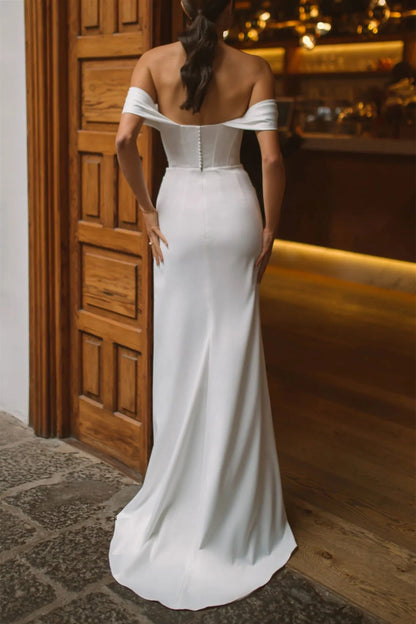 Off-Shoulder Sweetheart Satin Wedding Dress