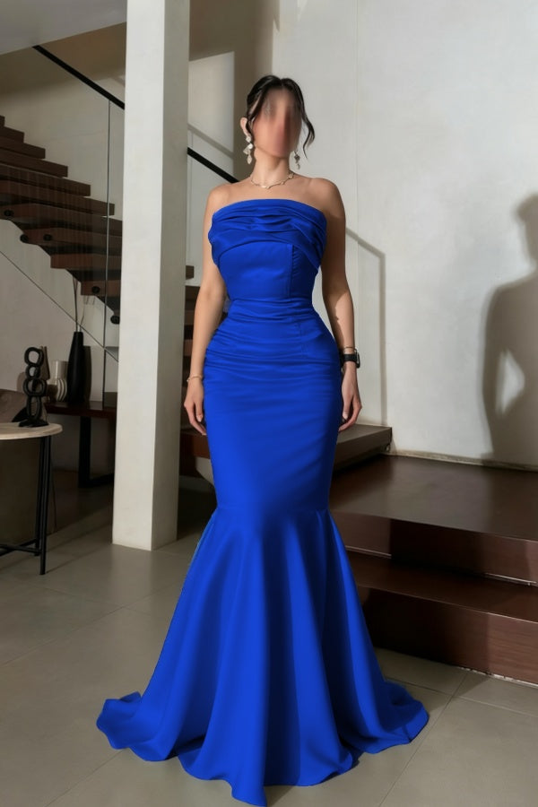 Stunning Satin Strapless Sleeveless Long Mermaid Prom Dress