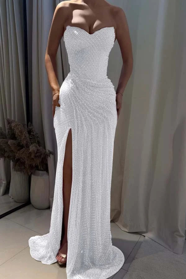 Fuchsia Sweetheart Beaded Split Gorgeous Prom Dress ZT0694