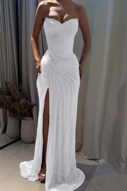 Fuchsia Sweetheart Beaded Split Gorgeous Prom Dress ZT0694