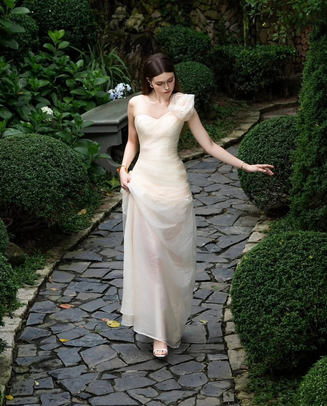 Champagne One Shoulder Prom Dress