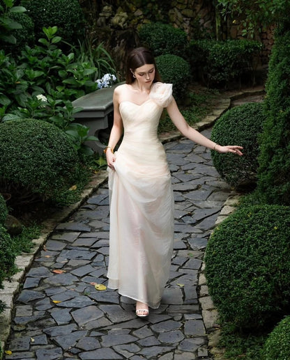 Champagne One Shoulder Prom Dress