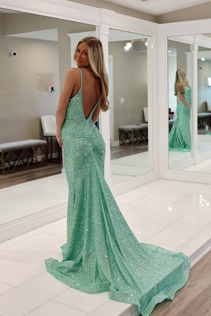 Cute Mermaid Sweetheart Mint Green Sequins Long Prom Dress