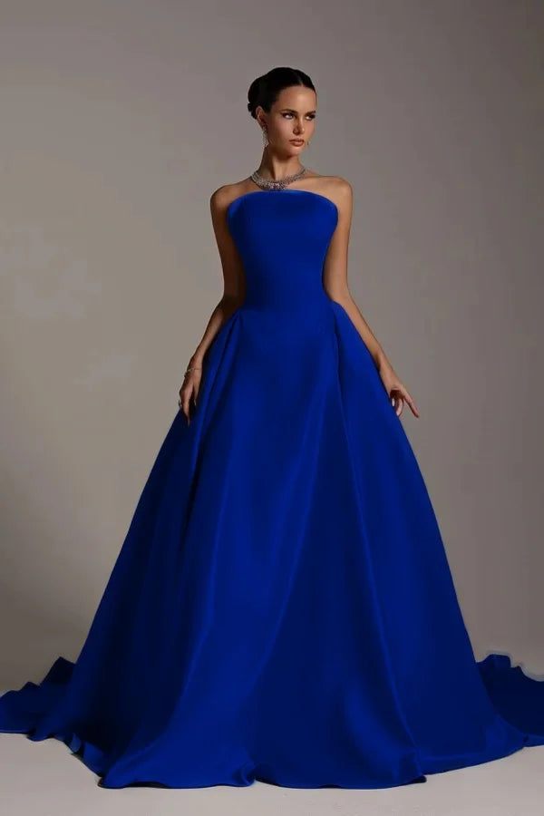 Champagne Strapless A-Line Elegant Prom Dress