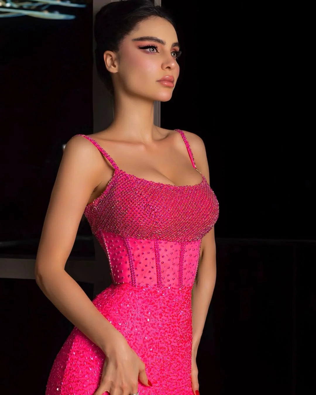 Sexy Split Sequins Lace-up Spaghetti-Straps Prom Dress