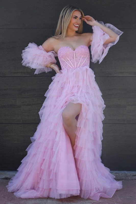 Princess A Line Sweetheart Pink Corset Prom Dress