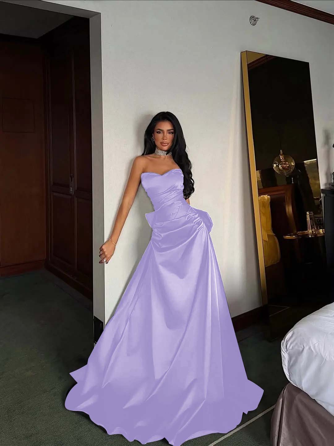 Black Satin Sweetheart Strapless Sleeveless Long A-Line Prom Dress With Pleated