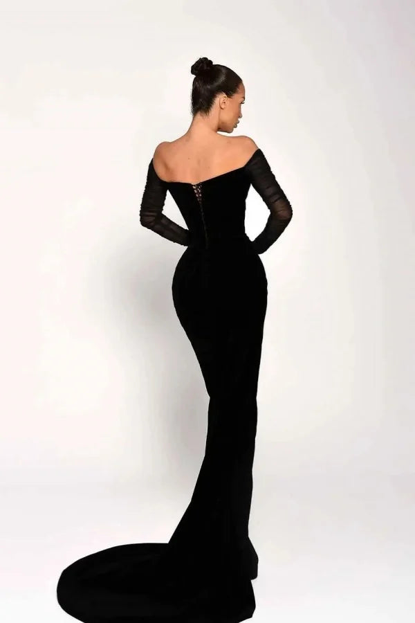Black Long Sleeves Split Strapless Evening Dress ZT0409