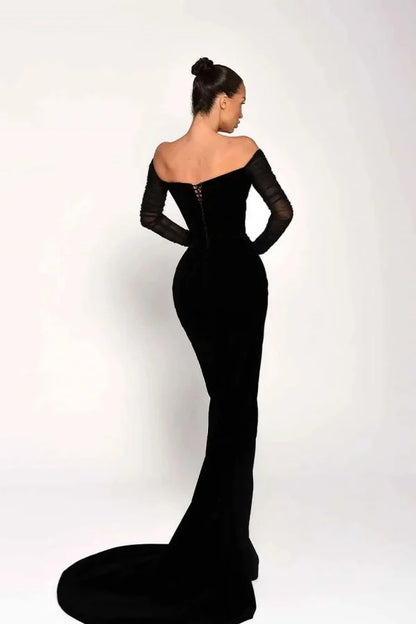 Black Long Sleeves Split Strapless Evening Dress ZT0409