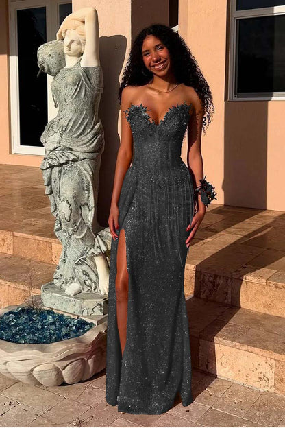 Luxurious Red Sweetheart Prom Dress Pleated Sequins with Split