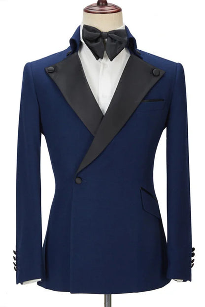 Formal Dark Navy Dinner Prom Suit Peak Lapel With Two Pieces For Men