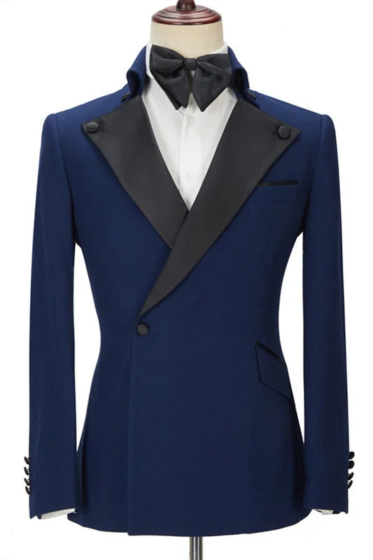 Formal Dark Navy Dinner Prom Suit Peak Lapel With Two Pieces For Men