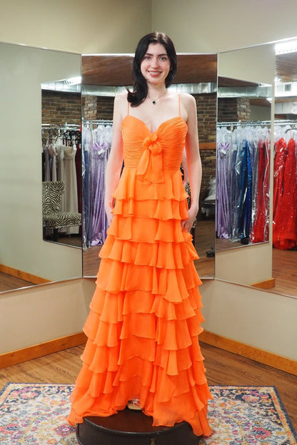 Cute A Line Sweetheart Pink Chiffon Tiered Long Prom Dress