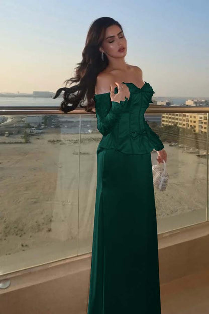 Sweetheart Strapless Long Sleeves Long Prom Dress With Bow And Beadings