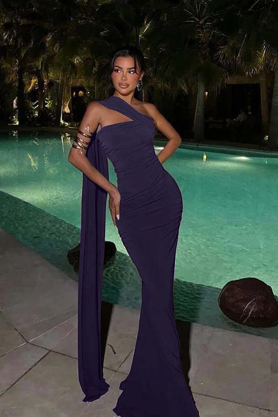 Strapless Sleeveless Long Mermaid Prom Dress With Pleated And Ruffle