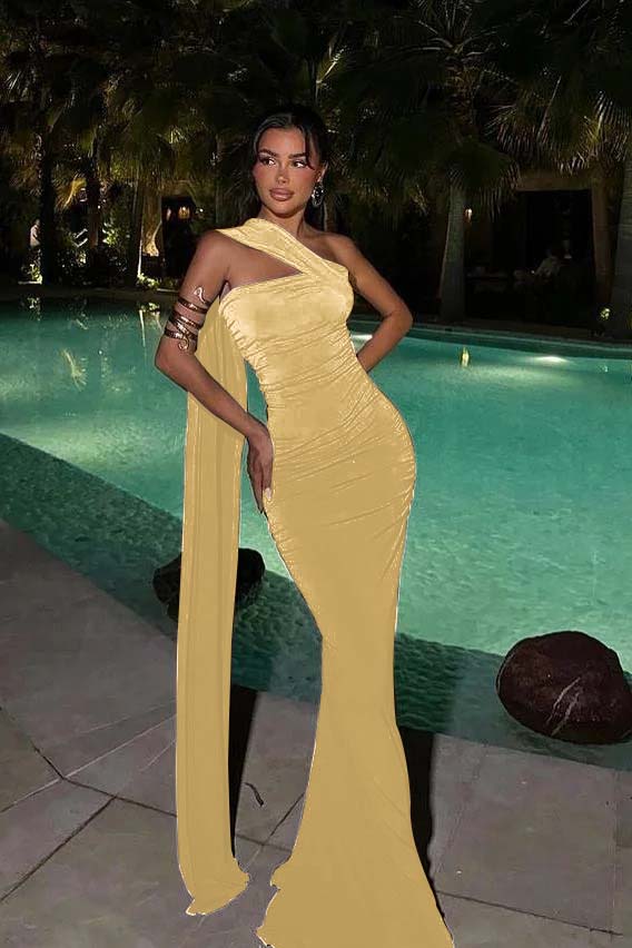 Strapless Sleeveless Long Mermaid Prom Dress With Pleated And Ruffle