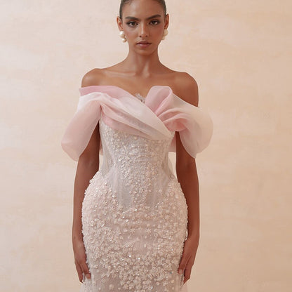 Blushing Pink Off-the-Shoulder Prom Dress