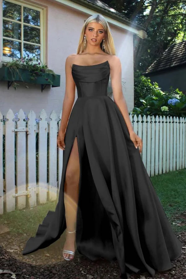 Candy Pink Split A-Line Prom Dress With Pockets