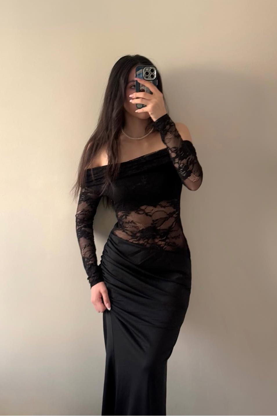 Off The Shoulder Long Sleeves Long Mermaid Prom Dress With Lace