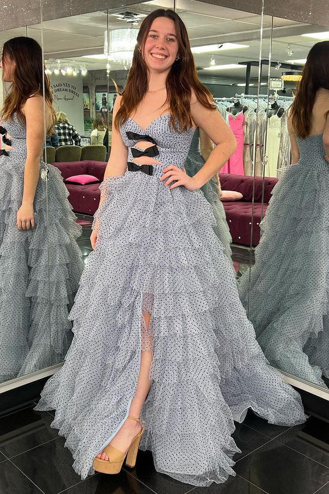 Pretty A Line Strapless Ruffle Tiered Tulle Prom Dress