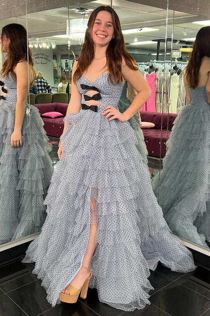 Pretty A Line Strapless Ruffle Tiered Tulle Prom Dress