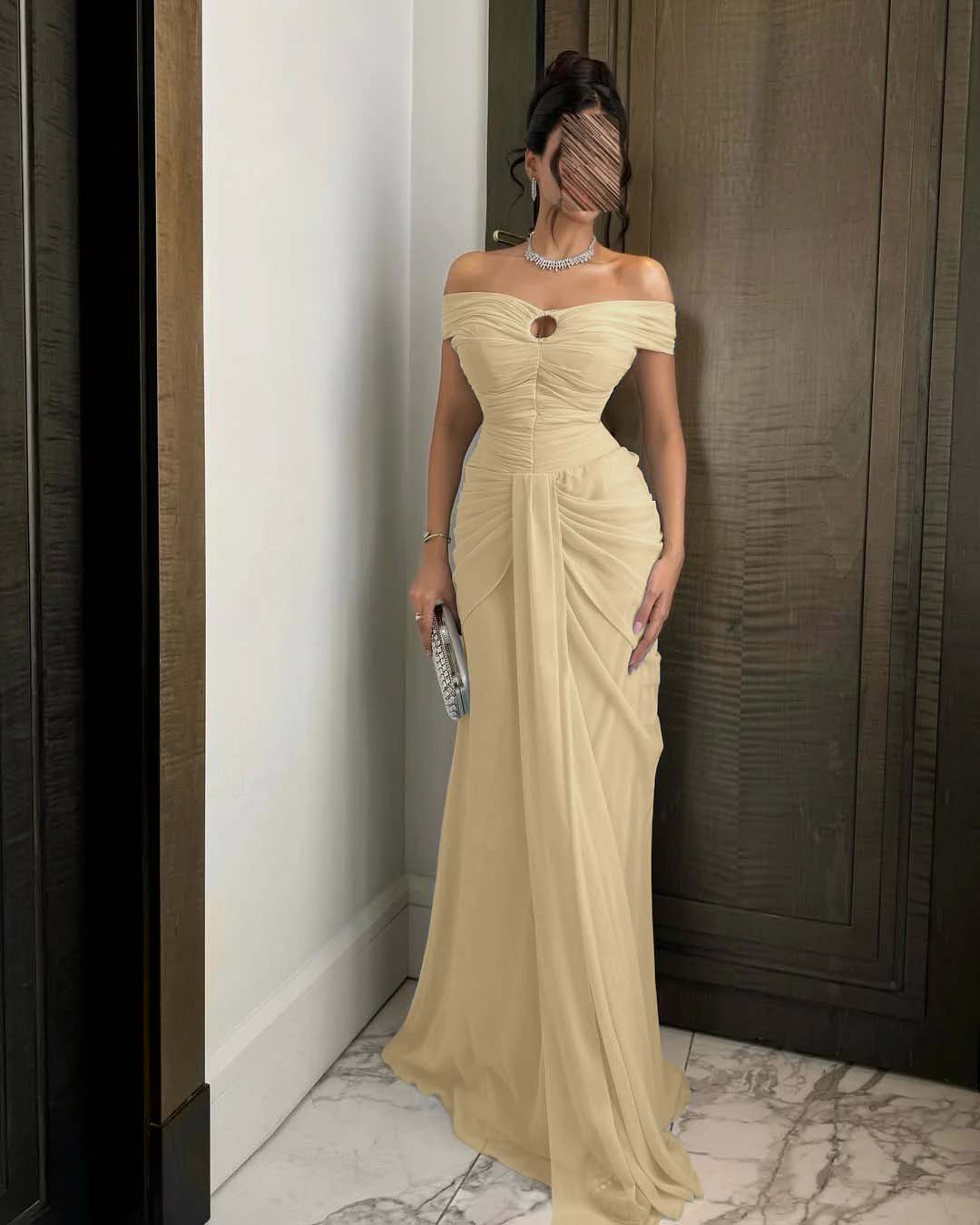 Chiffon Off-The-Shoulder Strapless Sleeveless Long Mermaid Prom Dress