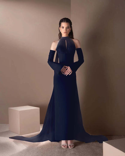 High Neck Strapless Long Sleeves Long Mermaid Prom Dress