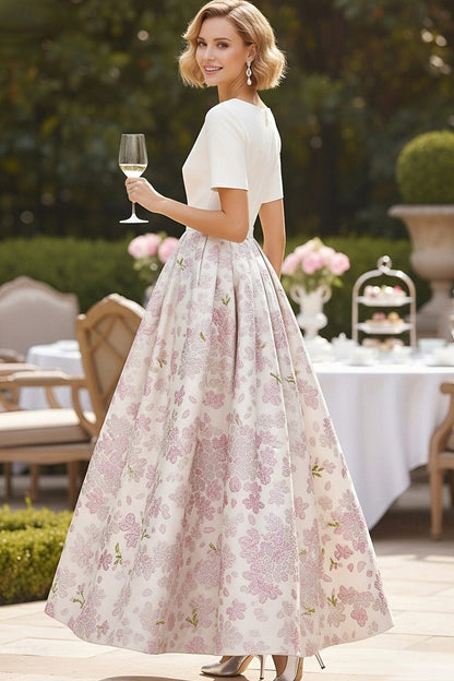 Elegant Half Sleeve A-Line Floral Print Ankle-Length Evening Dress