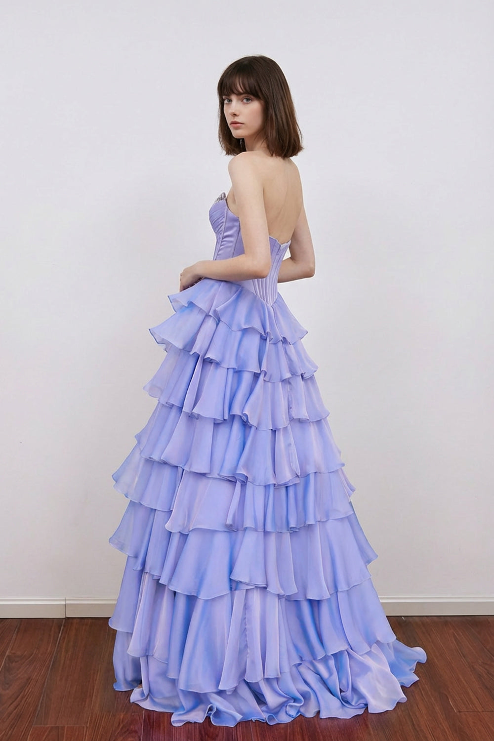 A-Line Beading Sweetheart Strapless Empire Tiered Long Prom Dress
